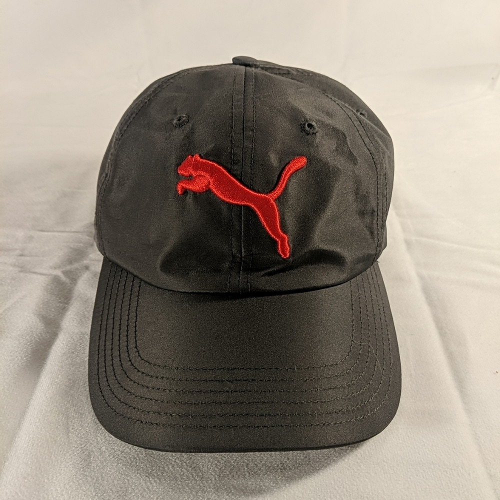 Puma Gray Red Baseball Cap Hat with brim, OS One size Adjustable J28AS